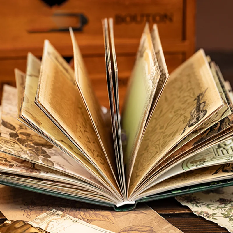 Mr.Paper 192pcs Vintage Style Notebook Set, Gold Foil Writing Pad for Journaling Note Taking, Retro Stationery Paper Sheets