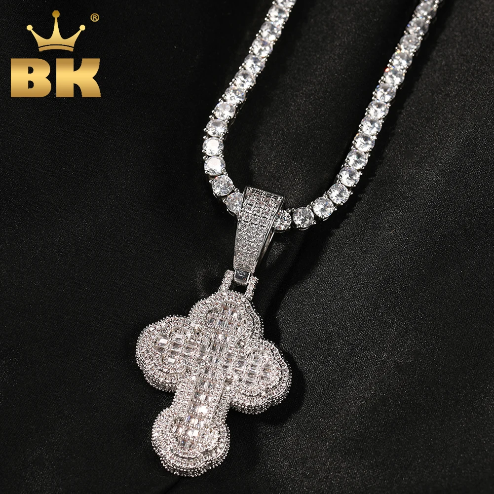 THE BLING KING Cloudy Shape Cross Pendant Iced Out Cubic Zirconia Necklace Solid Back Fashion Hiphop Jewelry Party Gift