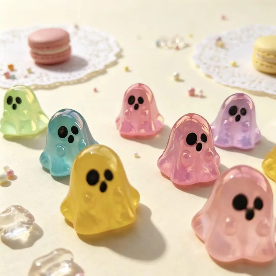 6PCS Glow in the Dark Multi-Color Perforated Ghost Figurines Cute Beads DIY Decoration Accessories