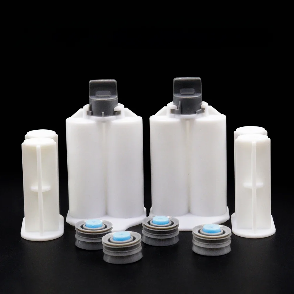 2pcs Empty Double-barrel Syringe 25ml AB Rubber Hose 1:1 Mixing Ratio 2 Sealing Pistons and 2 Manual Push Rods 1 Set