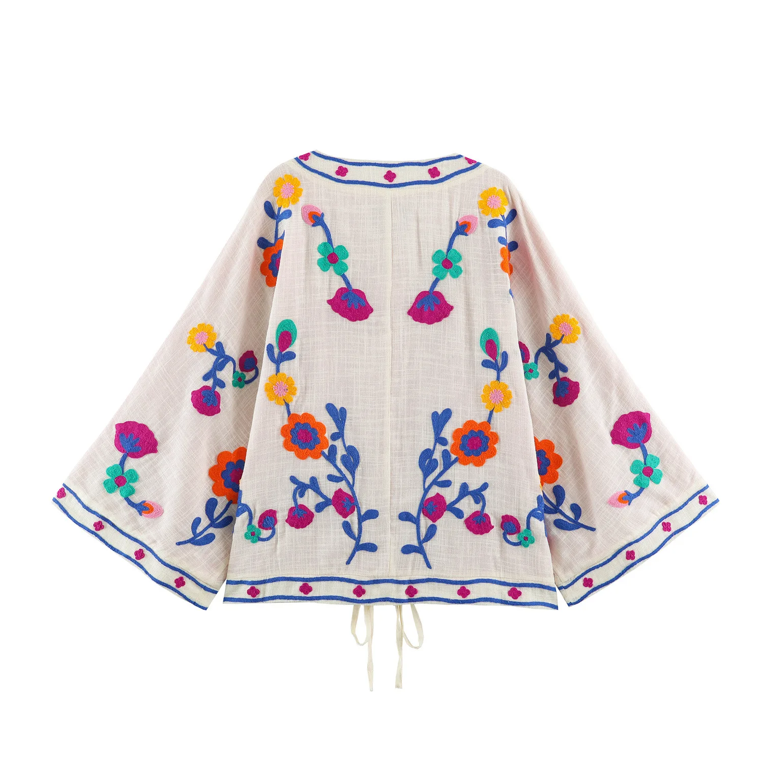 Womens Boho Floral Embroidery Open Front Shirt Loose Kimono Sleeve Cardigan Casual Vintage Beach Vacation Cover Ups Blouse