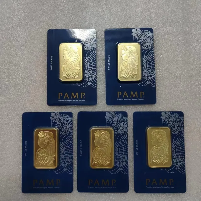 

High Quality 5/10pcs Suisse 1 oz Gold Bars Godness Gold Bullion Replica Brass Seal Packaging Independent Serial Number