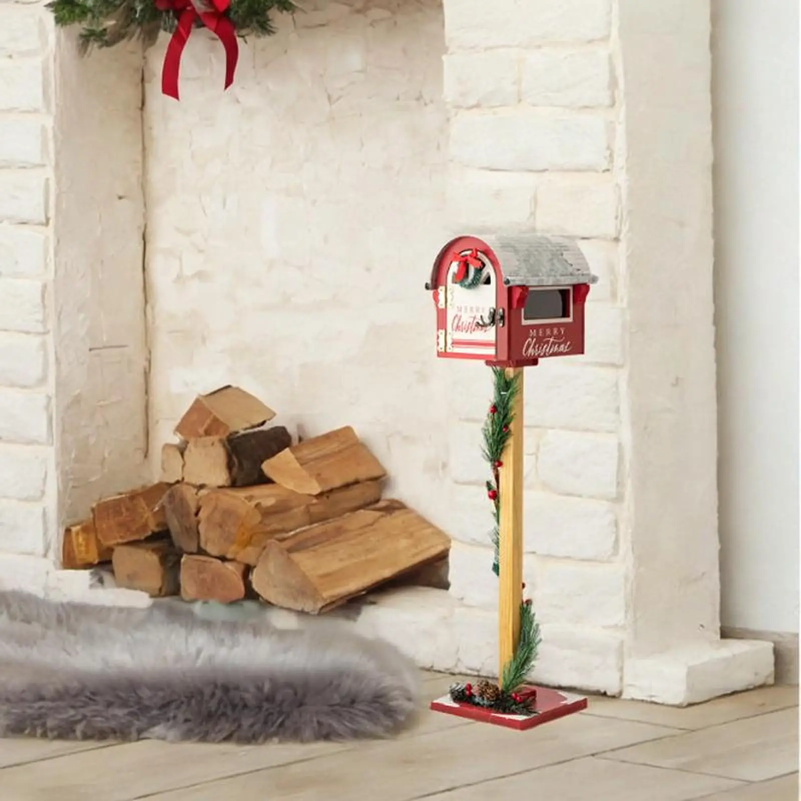 

Outside Mailboxes Christmas Mailbox Decorative Postbox Metal Letter Box Xmas Decor for Restaurant Fireplace Indoor Outdoor Party