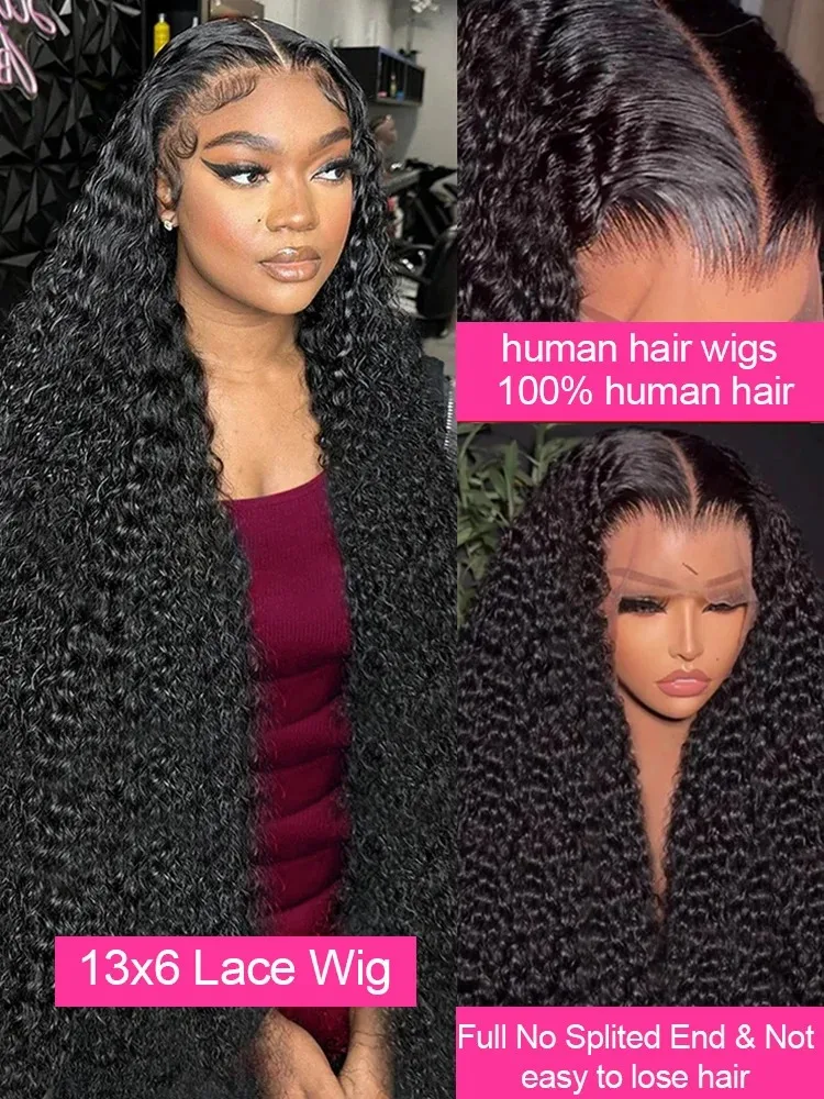 220 High Density 13x6 HD Transparent Lace Frontal Curly Wigs Human Hair 30 40 Inch Deep Wave 6x6 Lace Closure Glueless Wig Remy image 3