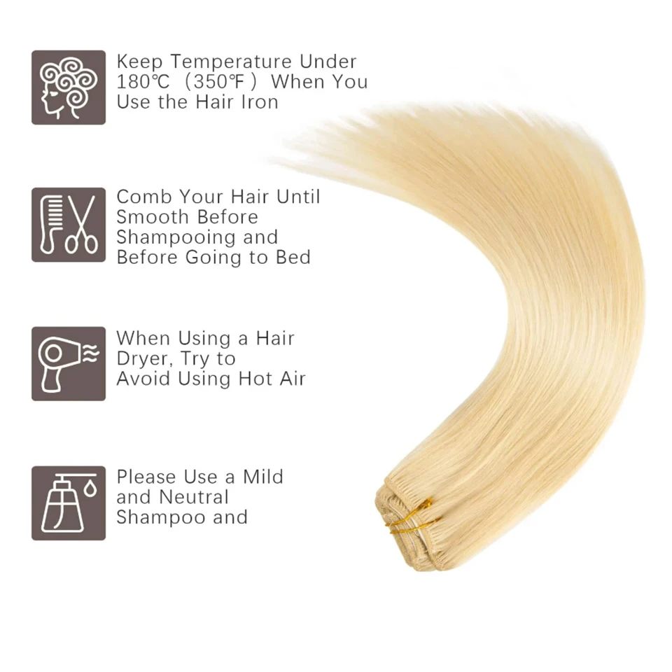 Audelami 613 Bleach Blonde Straight Clip in Hair Extensions 120g/7Pcs Straight Remy Hair Extensions Full Head Thick Double Weft