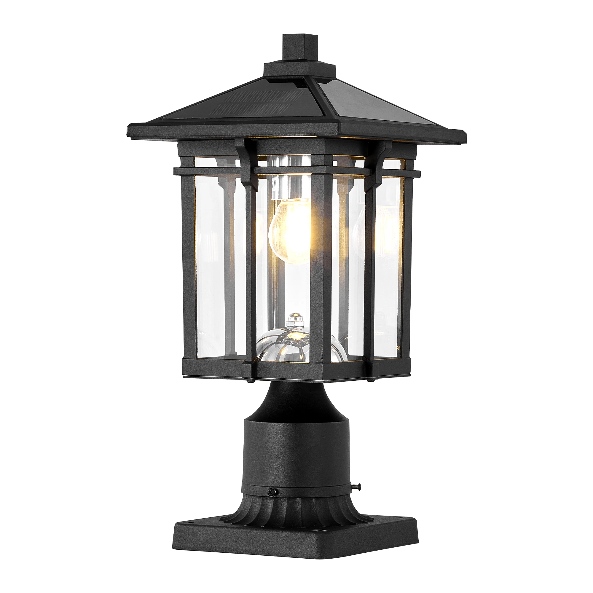 16'' Solar Post LED Light Outdoor Black Dusk to Dawn Lamp with Pier Mount Base
