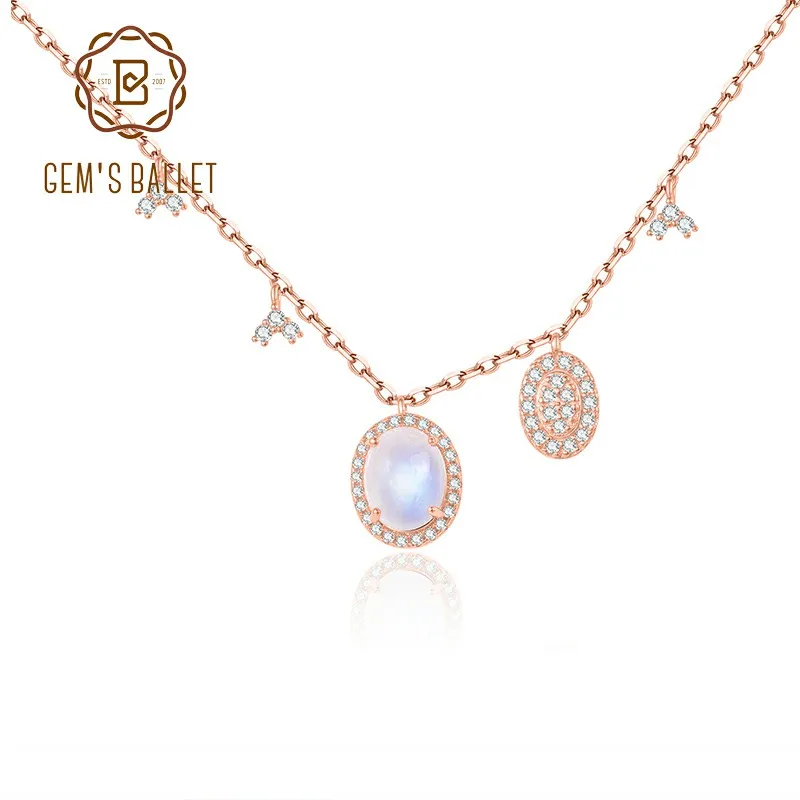 

GEM'S BALLET Oval 7X9mm 2.22CT Natural Milky Blue Moonstone Necklace With Letter Charms in 925 Sterling Silver Gift For Her