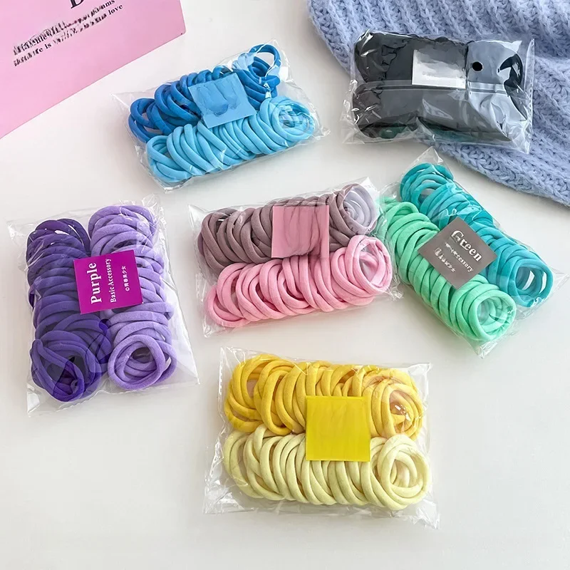 50 sztuk/zestaw kobiety dziewczęta 4CM 2CM kolorowe nylonowe elastyczne opaski do włosów kucyk Holder opaski gumowe Scrunchie opaska na głowę akcesoria do włosów — zdjęcie 2