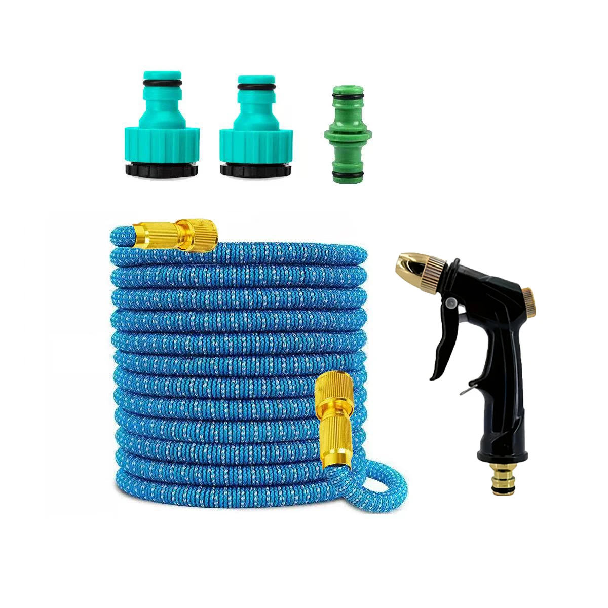 25-100FT Blue Magic Expandable Hose Set,High Pressure Water Gun,Flexible Pipe with Brass Joints & Quick Connectors for Garden