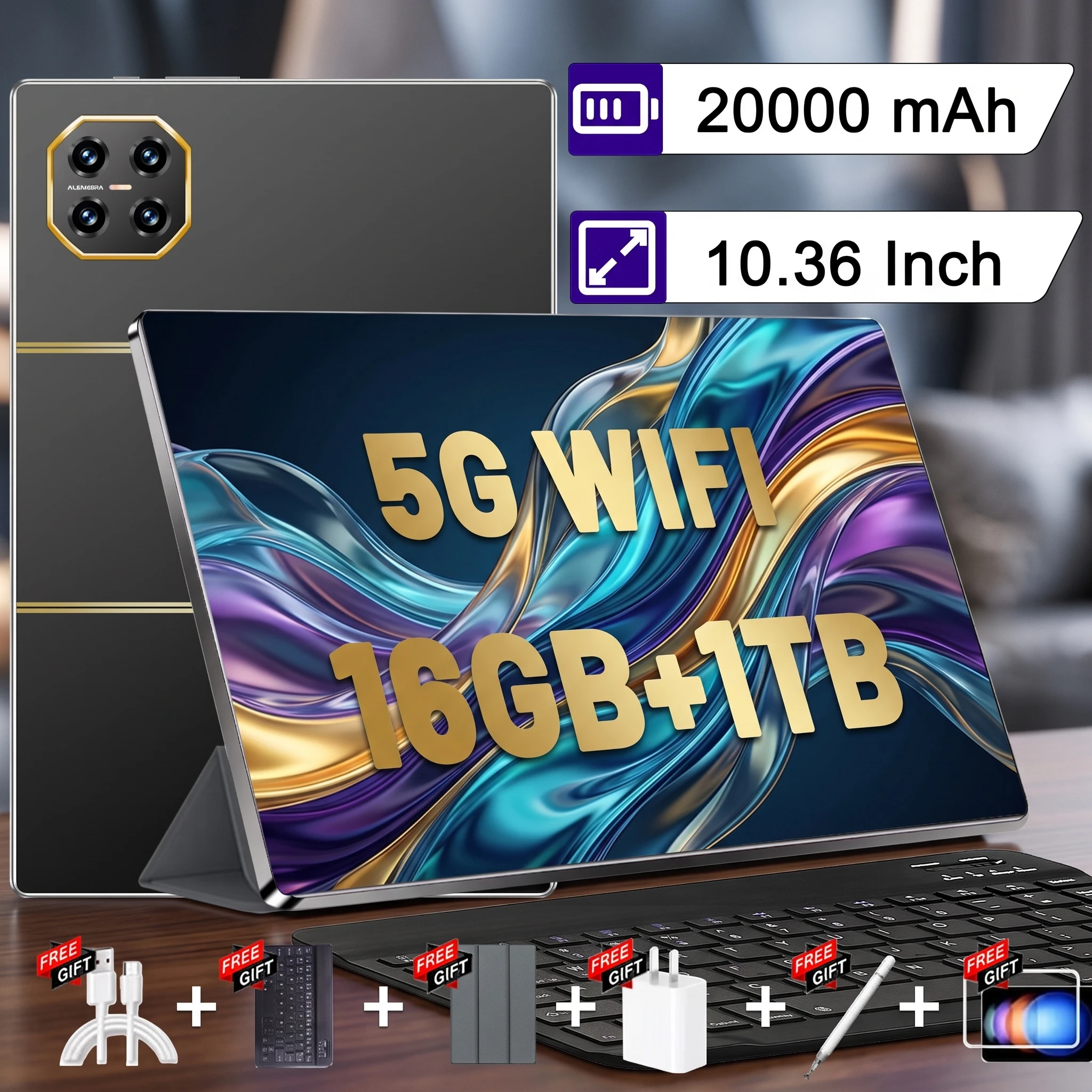 Tablet PC con doble SIM, red 5G, pantalla de 10,36 pulgadas, Android 13, 16 GB de RAM, 1 TB de ROM, procesador de 10 núcleos, batería de
