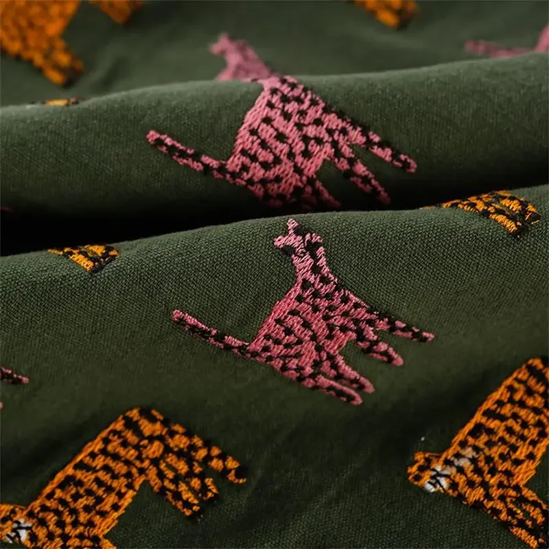 Dżungla Leopard Haftowana tkanina Gruba bawełniana lniana kurtka damska Torba Diy Tkanina do szycia — 2