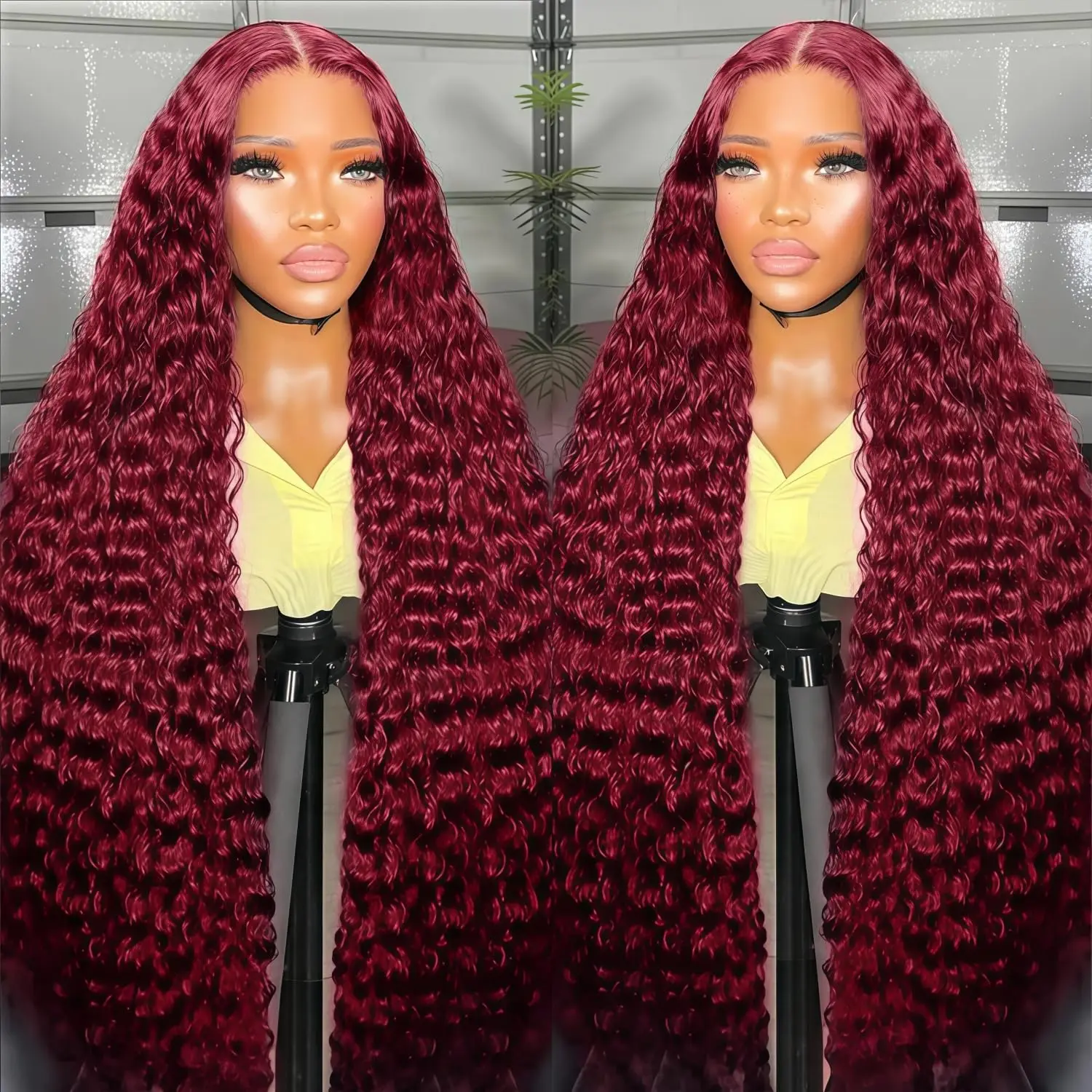 

180 Density Burgundy Deep Wave 13x6 HD Lace Frontal Human Hair Wig 99J Color Curly Mari Red Lace Front Human Hair Wigs For Women