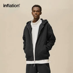 INFLATION Plain Zip Up Hoodies Men Winter Thick Polar Fleece Lined  Hooded Jacket Unisex Outwear