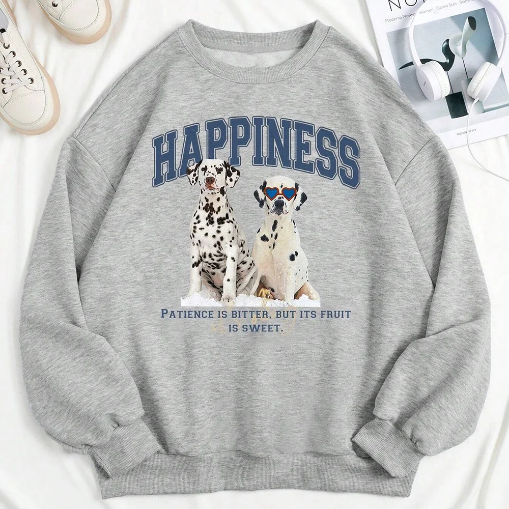 New Autumn and Winter Cotton Casual Dalmatian Spot Print Pattern Crew Neck Long Sleeve Oversized Women Hoodie Sweatshirt