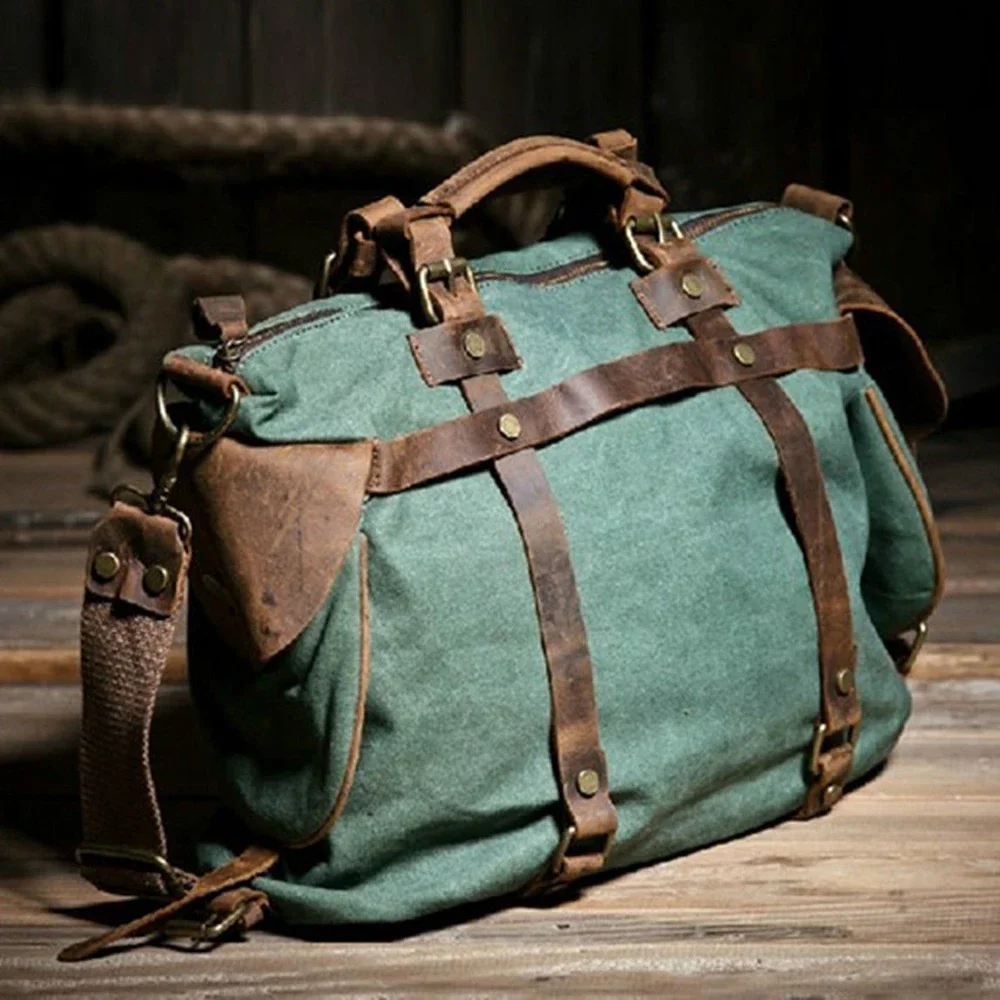 Unisex Retro płótno + prawdziwa skórzana damska torba kurierska męska torba Crossbody worek torba na ramię torby płócienne weekendowy torebka na ramię — zdjęcie 2