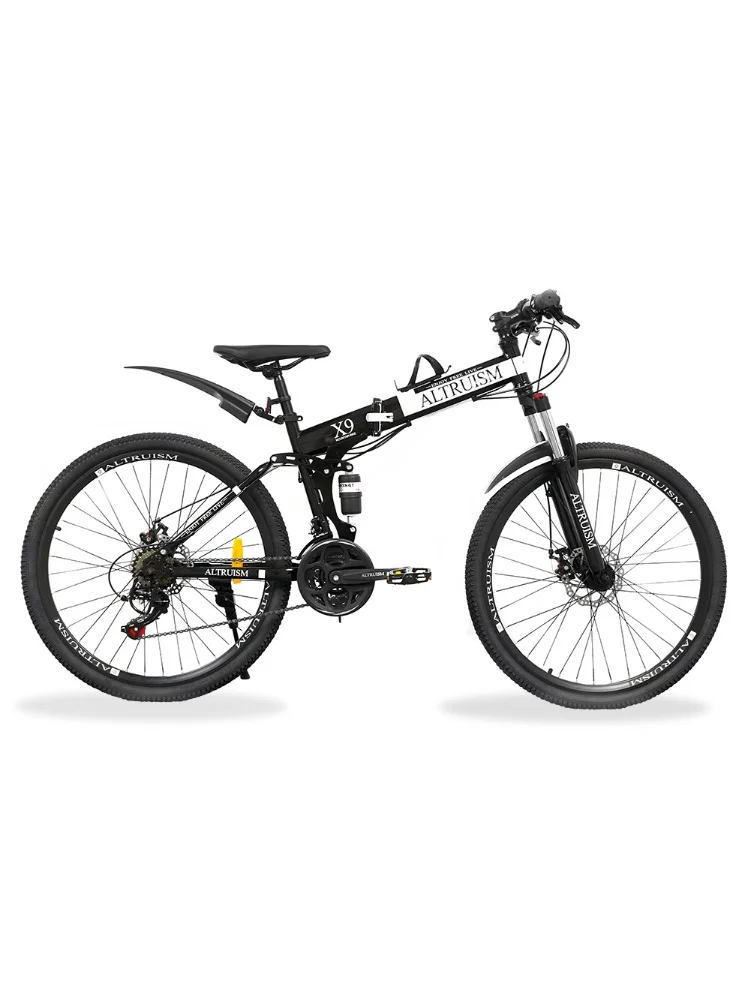

ALTRUISM 26 Inch Full Suspension Mountain Bike for Adults, 21 Speed Dual Disc Brake, Adjustable High Carbon Steel Frame in Black