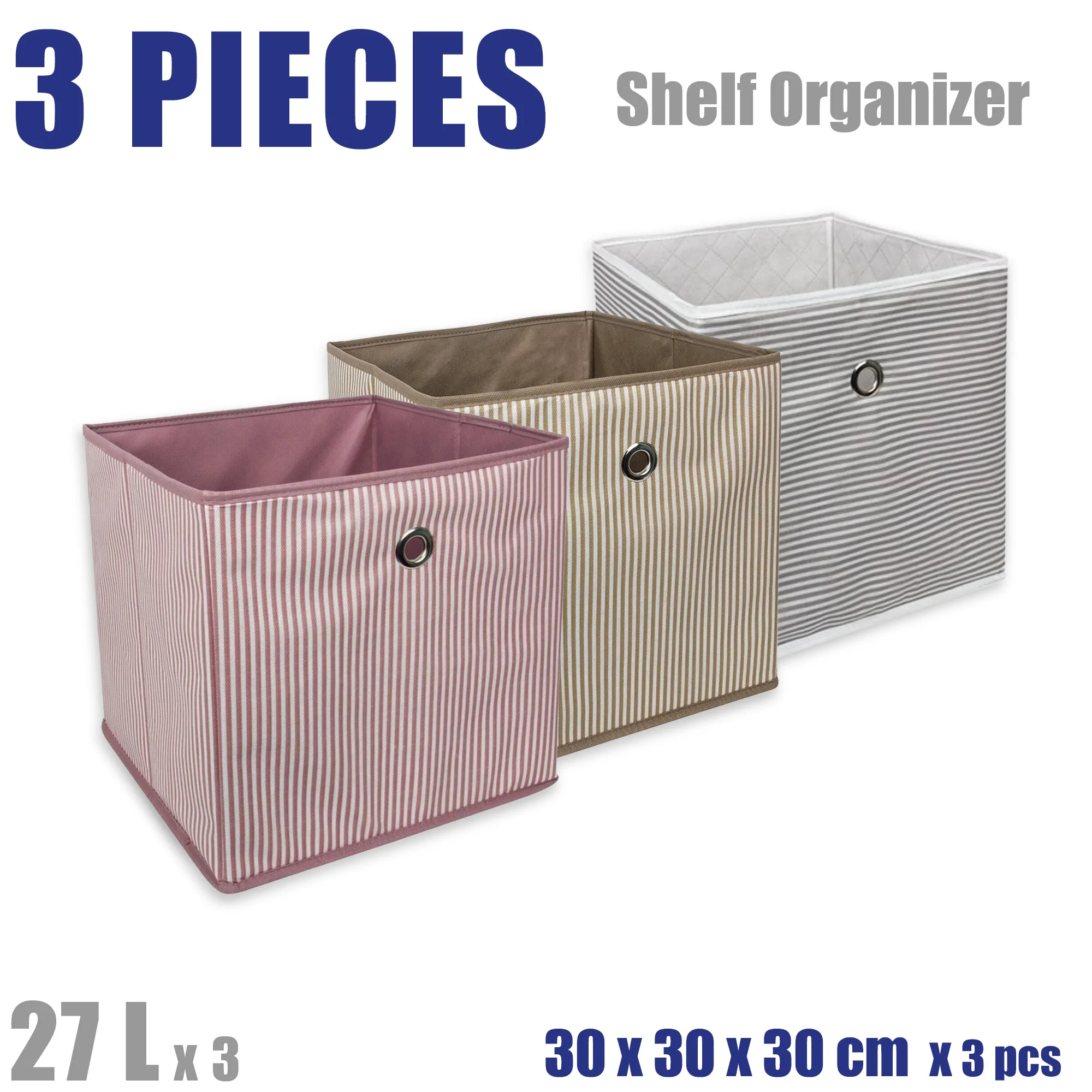 Set of 3 Fabric Shelf Organizer Home Storage Bins Fabric Box 27 L Fabric Bedroom Closet Organizer Pants