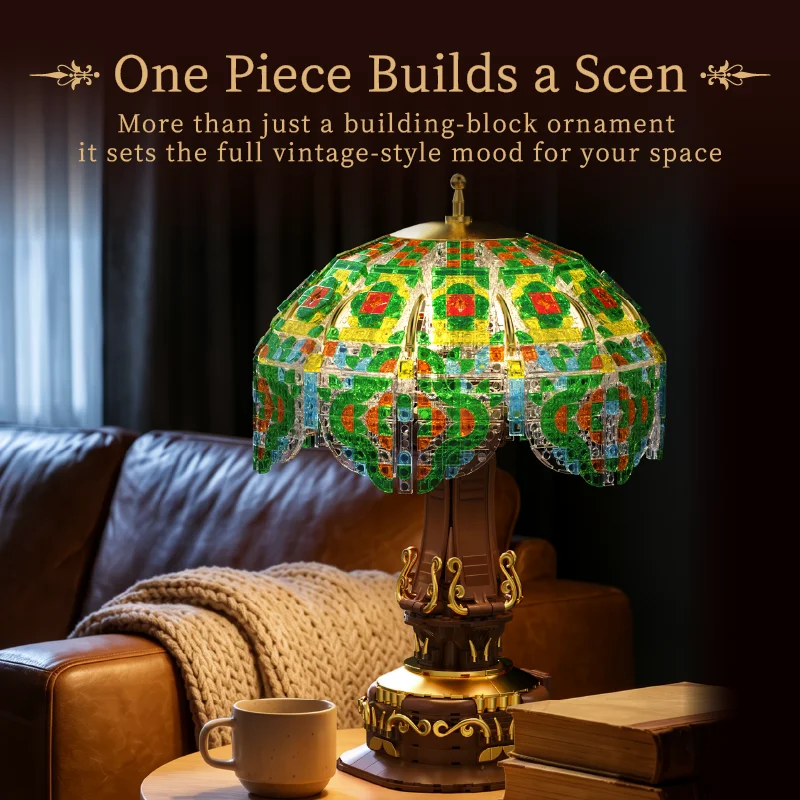 MOC 2365PCS Green Shadow Gilded Light Desk Lamp LED Building Blocks Creative Desktop Decoration DIY Model Puzzle Toy Gift