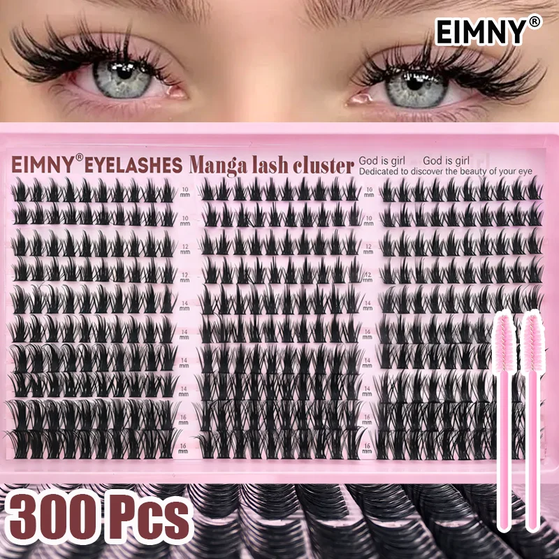 EIMNY 300 Pcs Spiky Wheat Ear False Eyelash Lazy Three-Step Little Devil 30-Row Large Capacity Manga Eye Lash Kit Festival Gifts