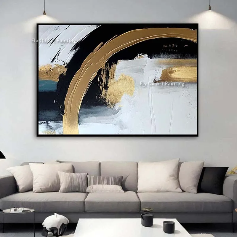 

Modern Black and White Abstract Artwork Hand Painted Minimalist Abstract Oil Canvas Painting Abstract Lines Wall Art For Decor