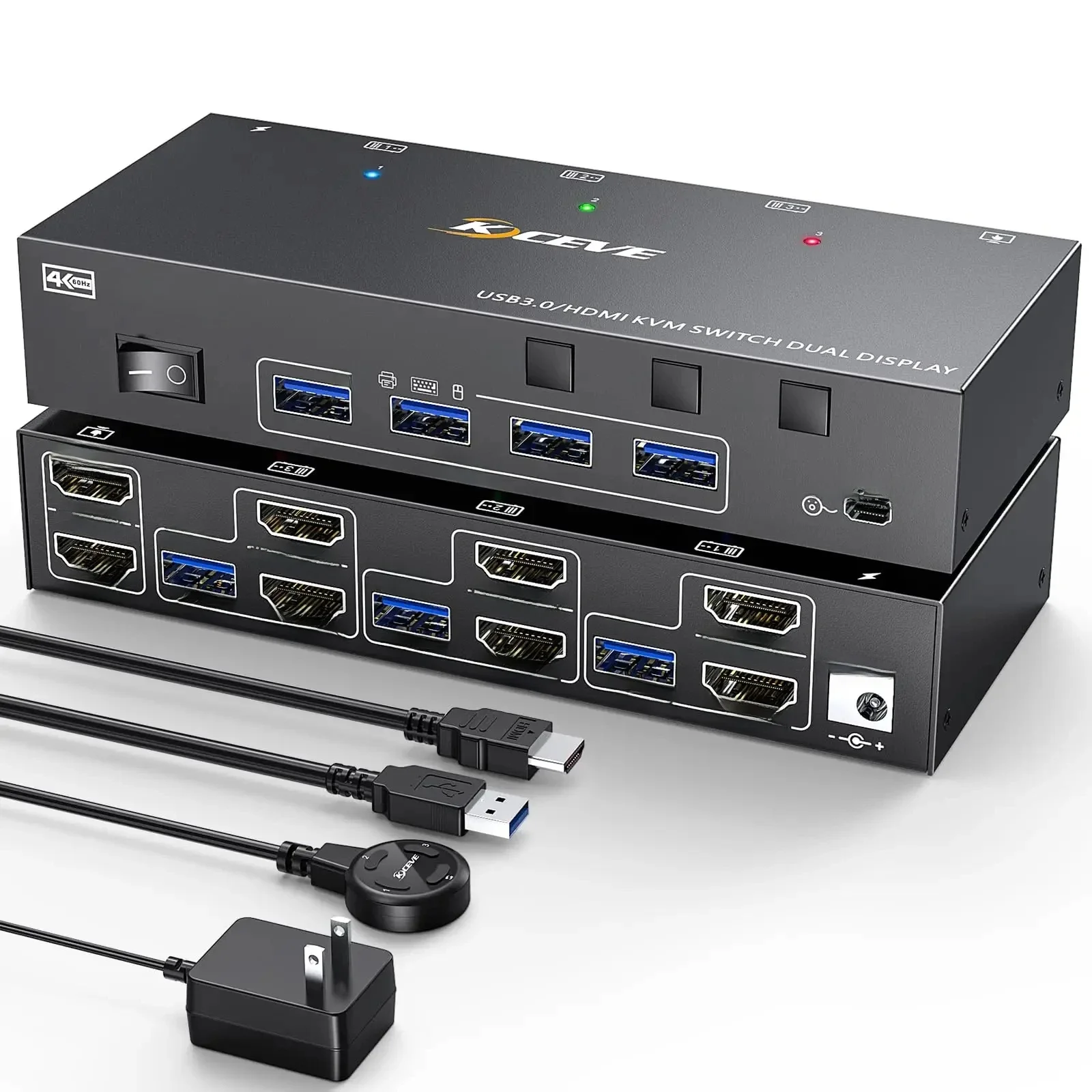 Przełącznik HDMI KVM 2 monitory 3 komputery 4K przy 60 Hz, symulacja EDID, podwójny monitor KVM 4K Przełącznik dla 3 komputerów Udostępnij 2 wyświetlacze — zdjęcie produktu 7