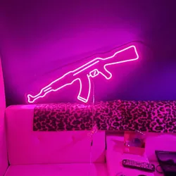 Ak47 Neon Sign Gun LED Sign, Rifle Neon Sign, Custom Bedroom Game Room, Decoração da parede, Lâmpada da noite, Presente de aniversário para homens