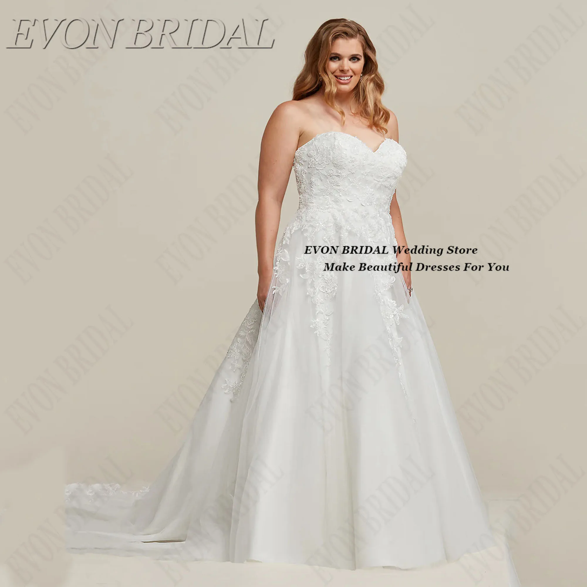 

Strapless Plus Size Wedding Dresses Sweetheart A-Line Woman Bride Dresses Elegant Women Party Wedding Gowns EVON BRIDAL Customiz