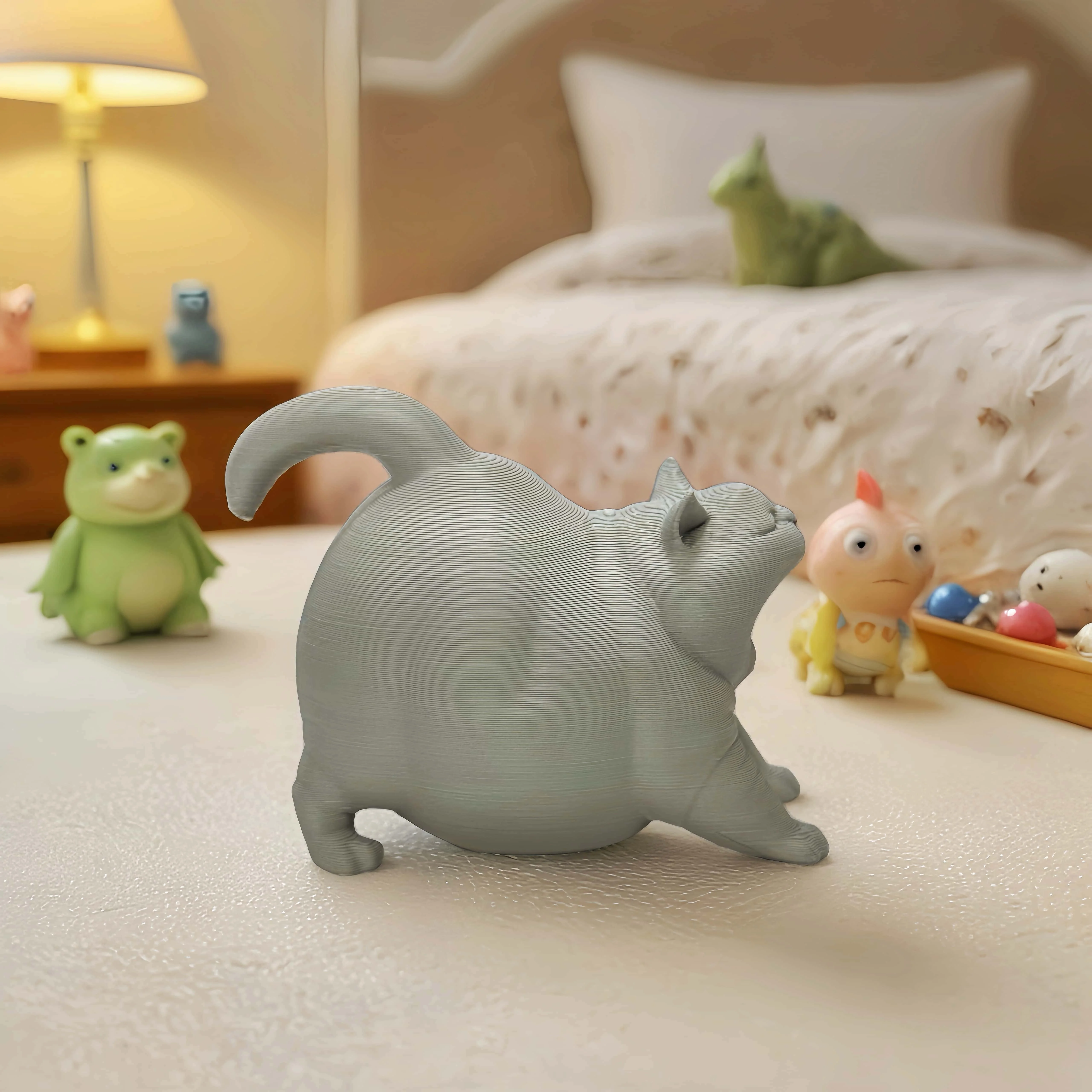 Funny Yawning Fat Cat Figurine, Grey Cartoon Cat Statue, Cute Chubby Cat Sculpture for Home Office Desk, Gift for Cat Lovers