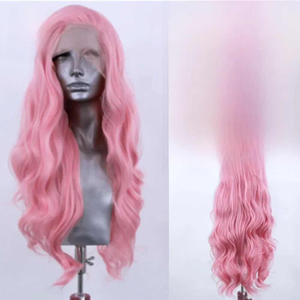 Webster Synthetische Lace Front Pruik Hoge Temperatuur Fiber Roze Haar Kant Pruiken Voor Vrouwen Lang Haar Golvende Pruiken Hittebestendige Cosplay - afbeelding 2