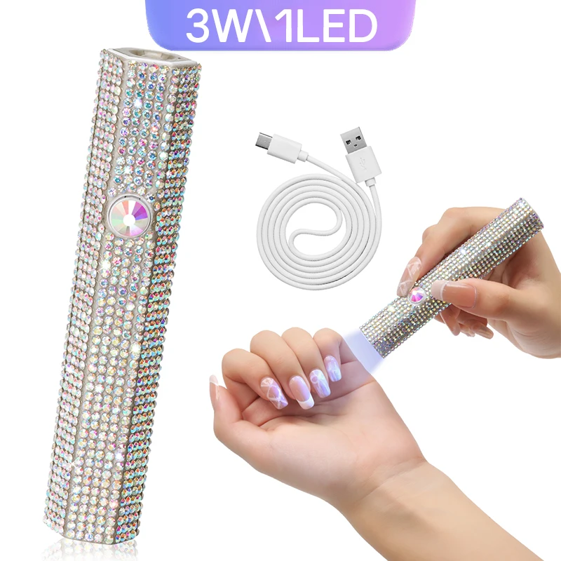 Mini Handheld UV Led Nail Lamp With Diamonds Portable Nail Dryer For Curing Gel Polish With Display Manicure Machine