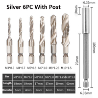 6Pcs Hexagon Shank Compound Tap Drill Bit M3-M10 Silver Titanium Color HSS High Speed Steel Driver Bit Spiral Compound Drill