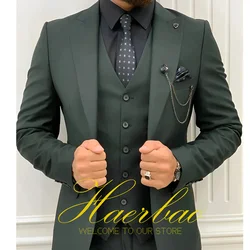 Esmoquin de boda para hombre, traje Masculino con solapa de pico, Blazer ajustado, chaqueta personalizada de 3 piezas, chaleco de pantalón, color verde oscuro