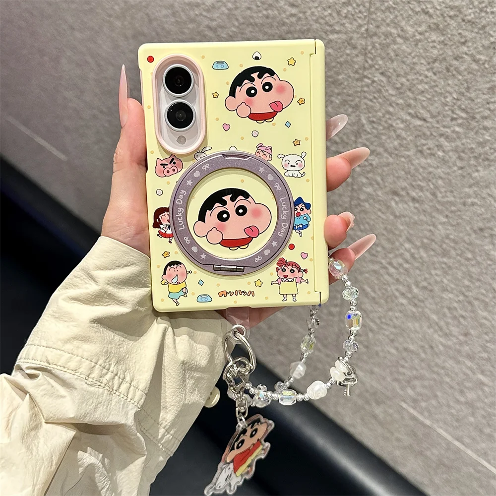Kawaii Cartoon Crayon Shin-chan Magnetic Phone Case for Samsung Galaxy Z Fold 8 Fold 8 fold8 Cover With Magsafe Stand Chain Case