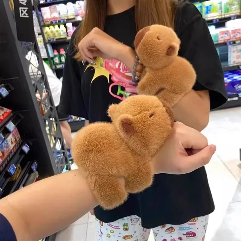 New Lovely Kawaii Capybara Animal Slap Snap Wrap Wristband Bracelet Capybara Plush Hand Ring Wristband Kid Toys Birthday Present