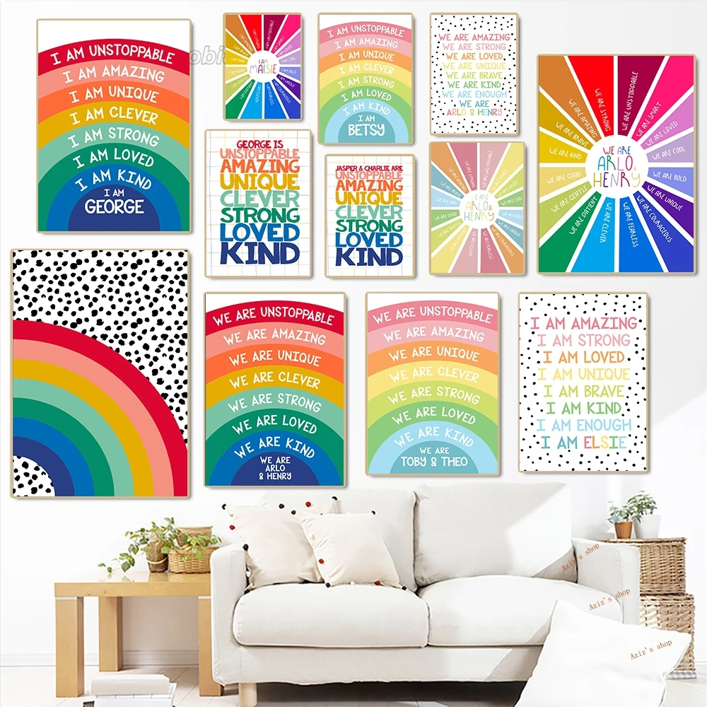 

Positive Positive Affirmation Motivation Poster Bright Corners Rainbow Dalmatian Dots Kids Prints Kindergarten Kids Room Decor