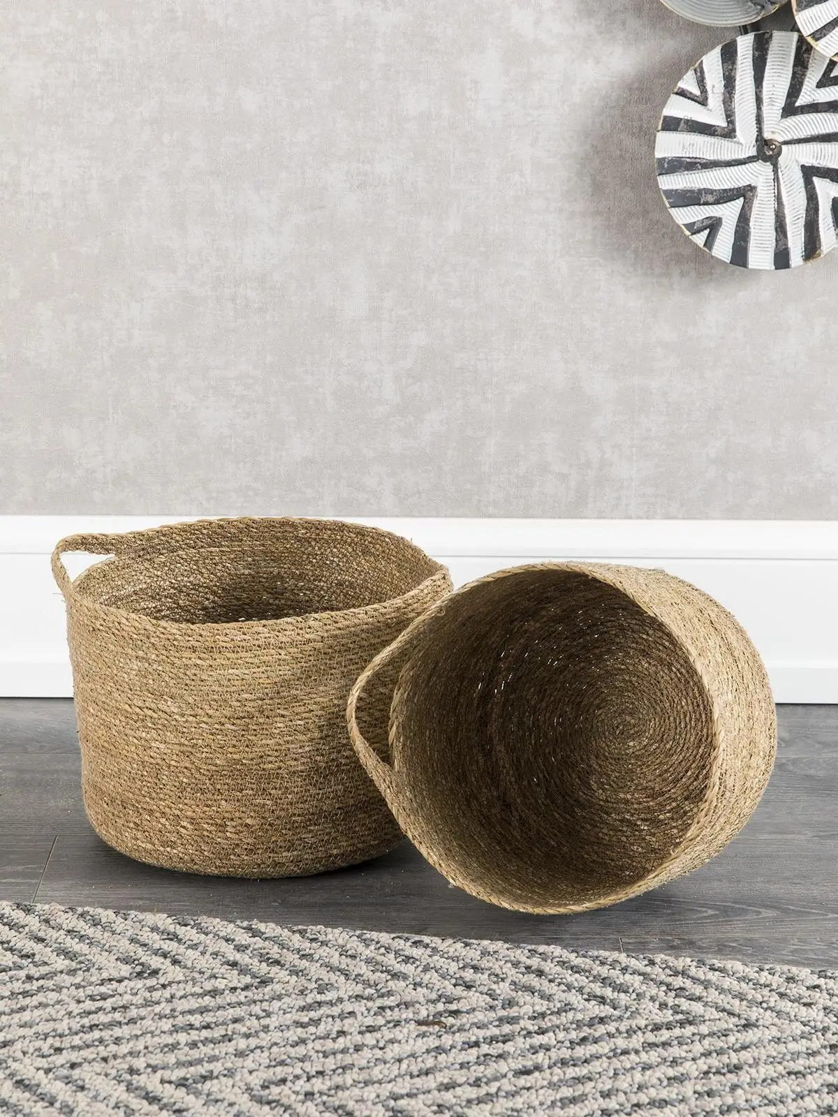 2 Pieces Natural Wicker Basket Organizer 2 Different Sizes Bathroom And Home Decor decoration material 23-26 cm diameter natural