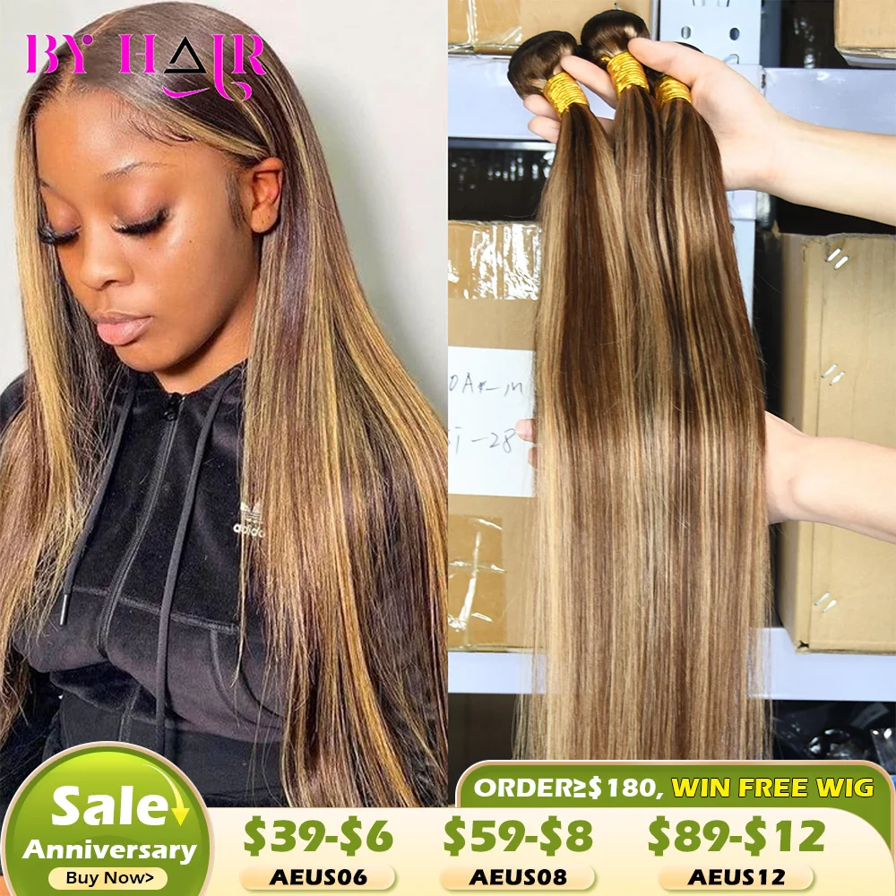 Hoogtepunt Rechte Bundels Menselijk Haar Voor Vrouwen Bruin Blond Haar Bundels Deal Gekleurd Menselijk Haar Weave Bundels Extensions P4/27