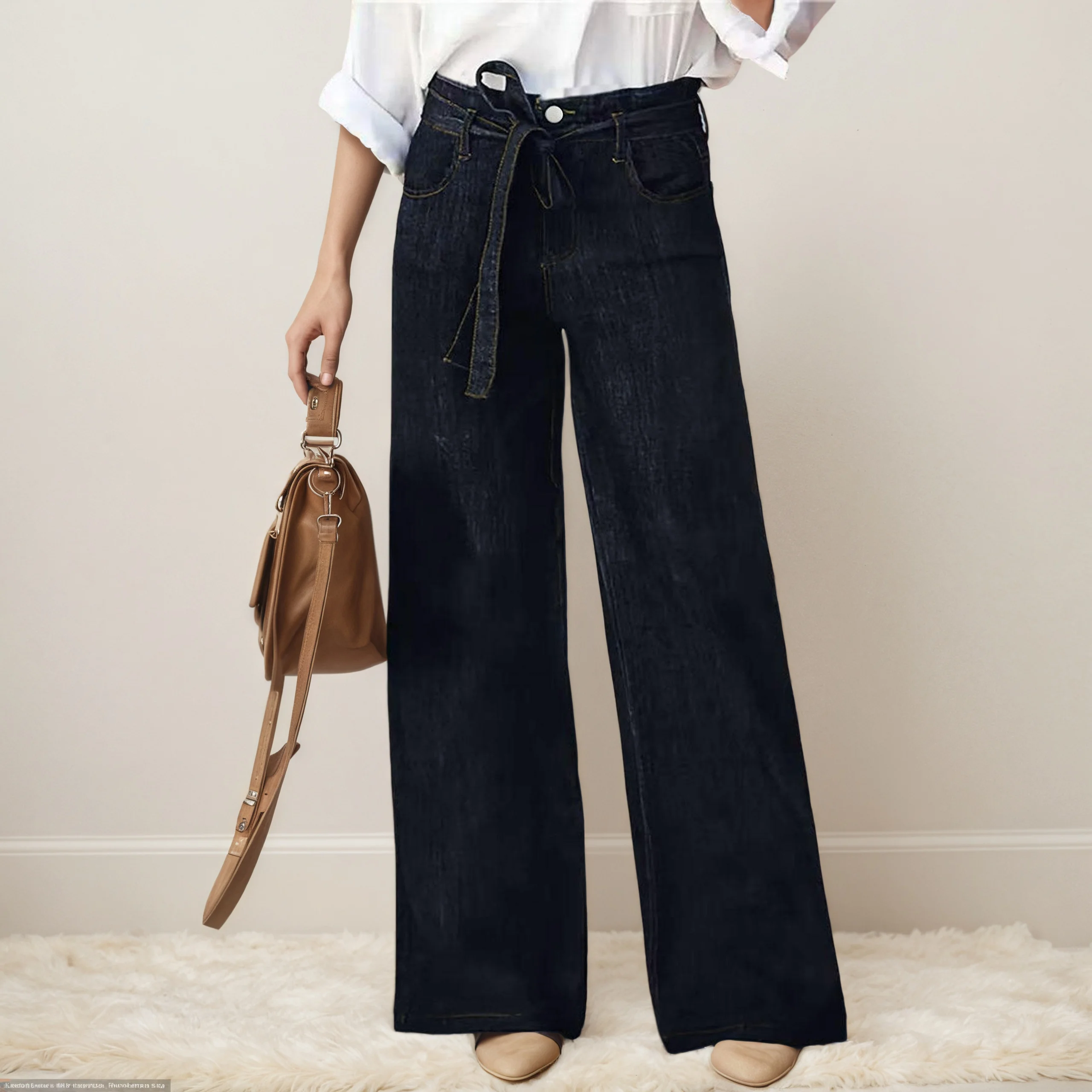 

Женские широкие джинсы, спортивные штаны с эластичной резинкой на талии и мешковатыми брюками свободного покроя на шнурке