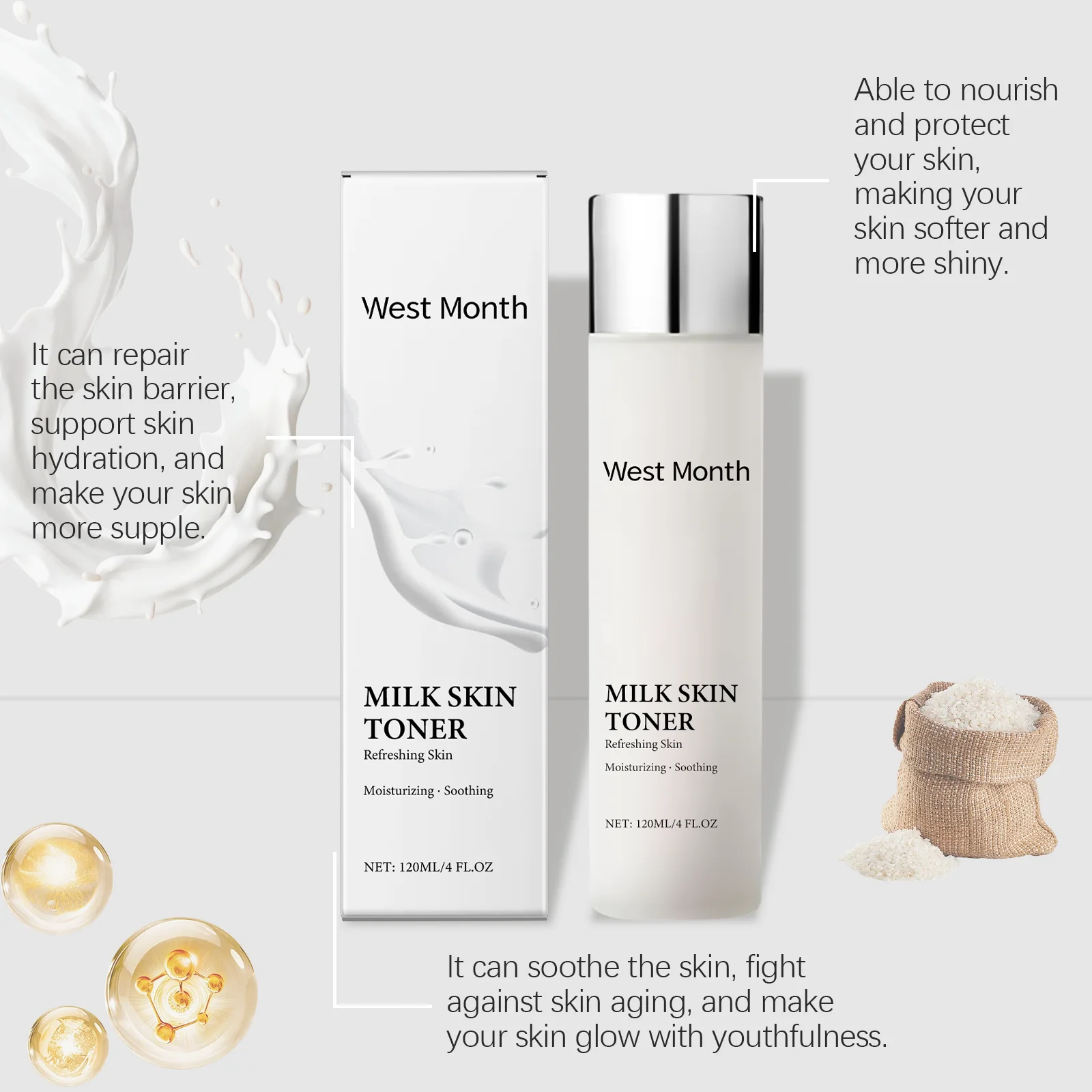 West & Month 120 مللي نيكوتيناميد تونر للوجه ترطيب عميق تغذي الرعاية إصلاح حواجز الجلد السيطرة على النفط مهدئا تونر للوجه