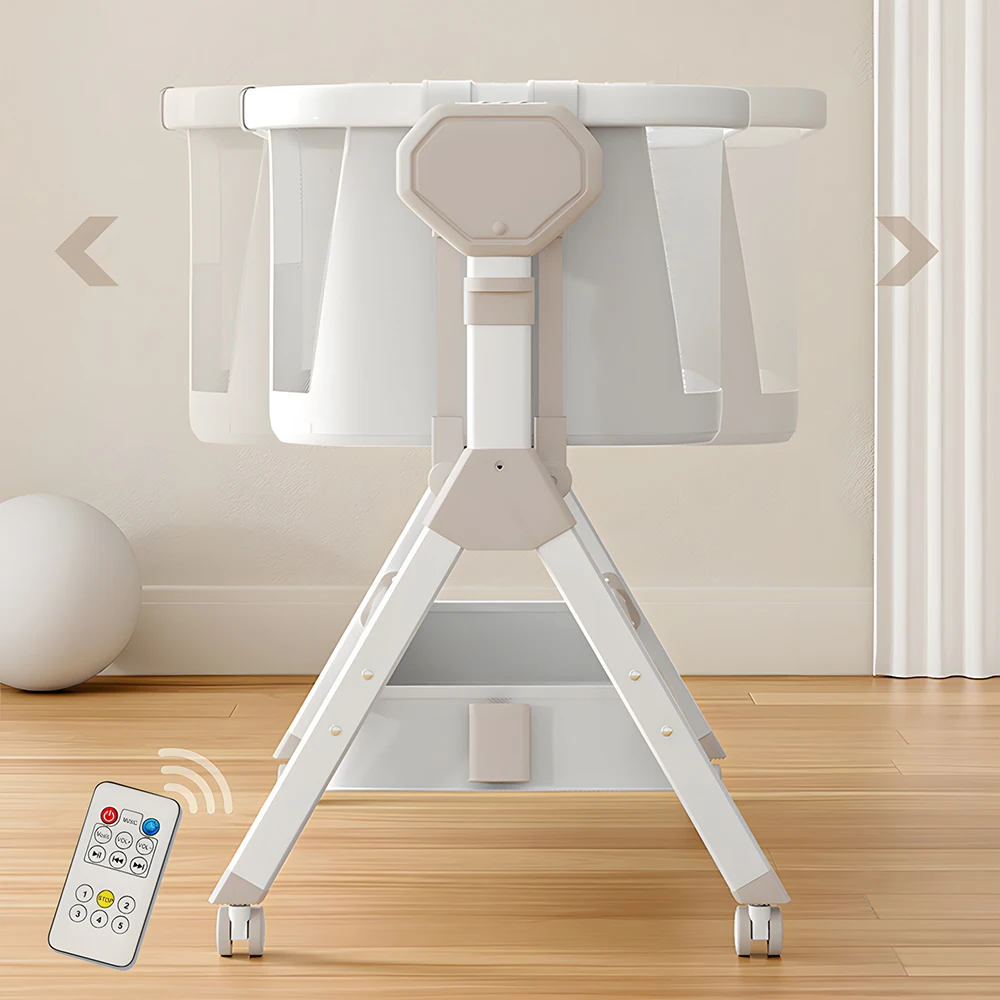 سرير هزاز كهربائي، أوتوماتيكي بجانب السرير، أسرة سفر محمولة للجنسين بعجلات، بدلة عن بعد 0-6 أشهر