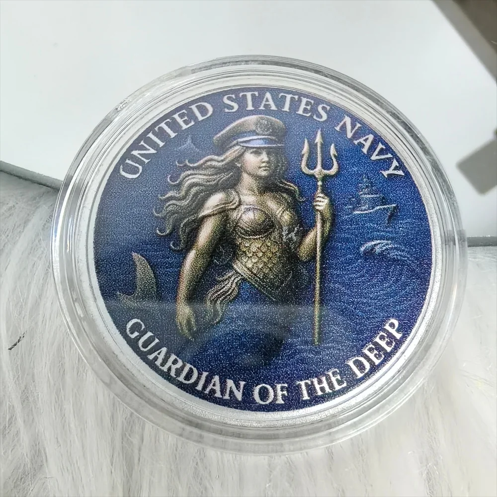 

Монета вызова ВМС США 2025 года, якорь-хранитель глубокой русалки с дизайном осьминога, военная памятная монета Dominion Naval