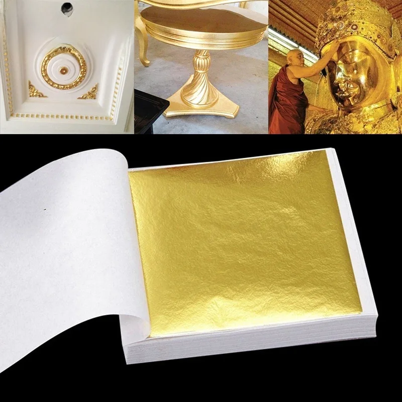 Aomily 9x9cm 100 folhas práticas k folha de ouro pura e brilhante para linhas de móveis douradas