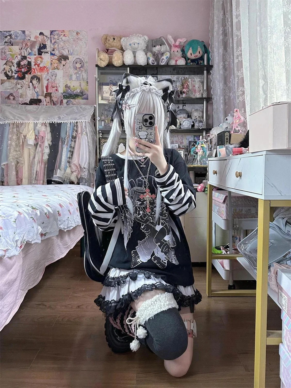 2026 Punk Gestreifte T-Shirts Basic Tee Lässige Oversize Patchwork Tops Langarm Fake Zweiteiler Gestreiftes T-Shirt Kleidung – Detail 5