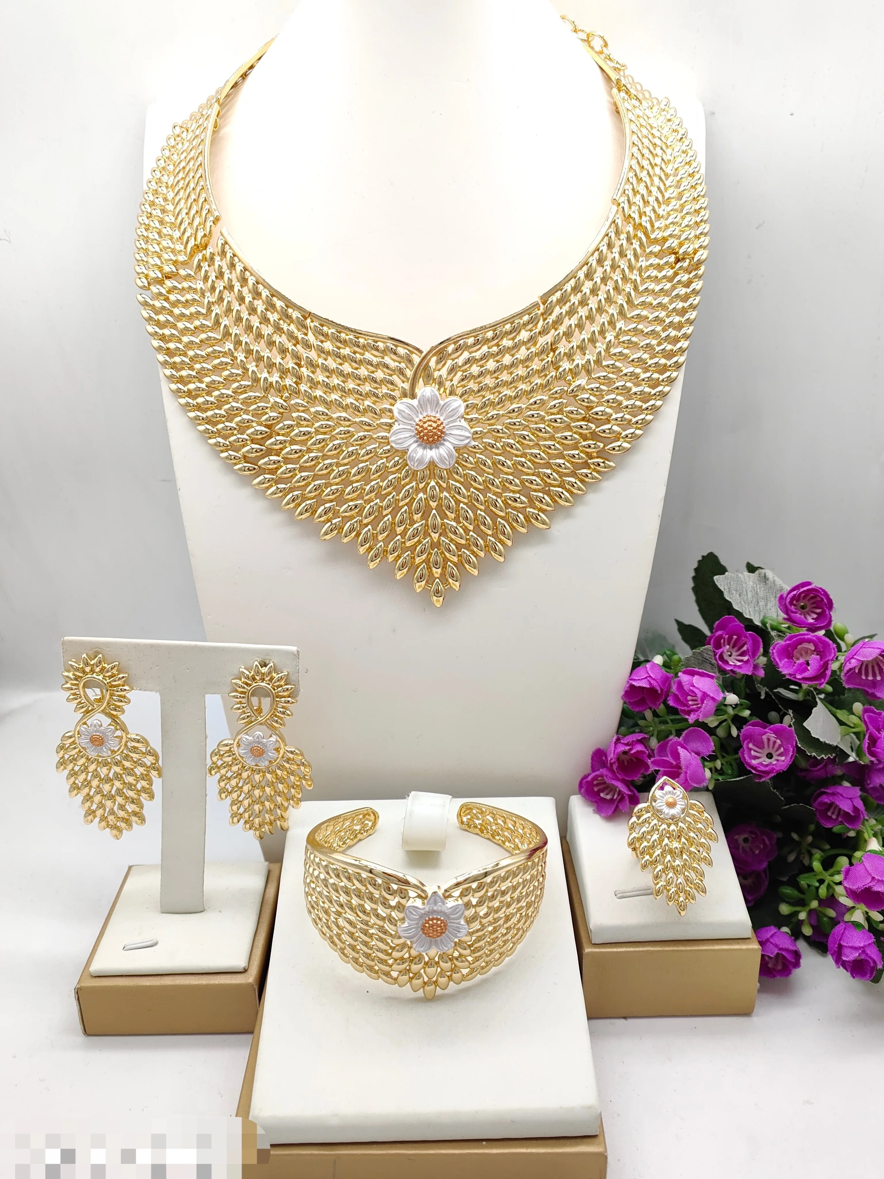 Gorgeous Stunning Skeleton Flower Italian Jewelry set Unique Fine llaveros Collar Pulseras pin Pendient tentacles Anillos Jewel