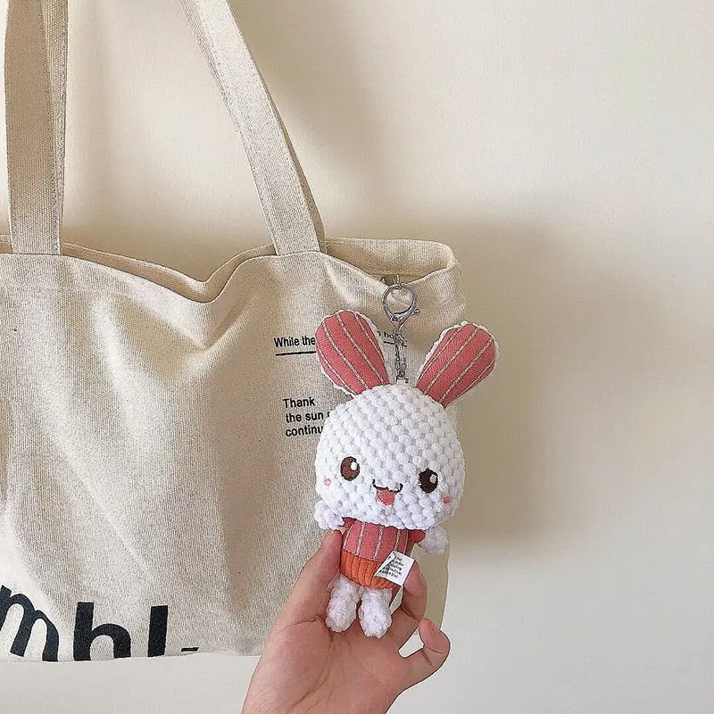 Mini Rabbit Keychain Rabbit Plush Ball Keychain Women\'s Bag Decoration Pendant Car Key Accessories Plush Doll Plush Toy Girl Gif