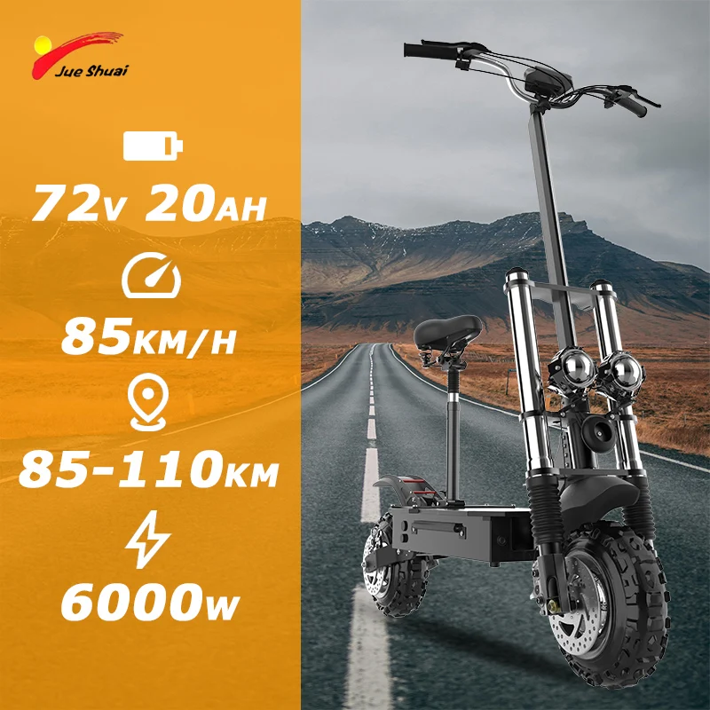 6000W Dual Motor Electric Scooter 72V 20AH Li-Battery E-Scooter 85KM/H Top Speed Patinete Eléctrico 11 Inch Off-Road Tire