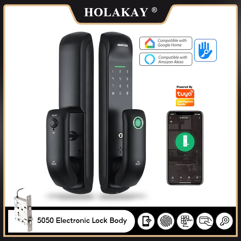 

HOLAKAY Tuya / TTLock Smart Door Lock With Electronic Lock Body Via Fingerprint / Password / RFID Card / Key / APP Unlock