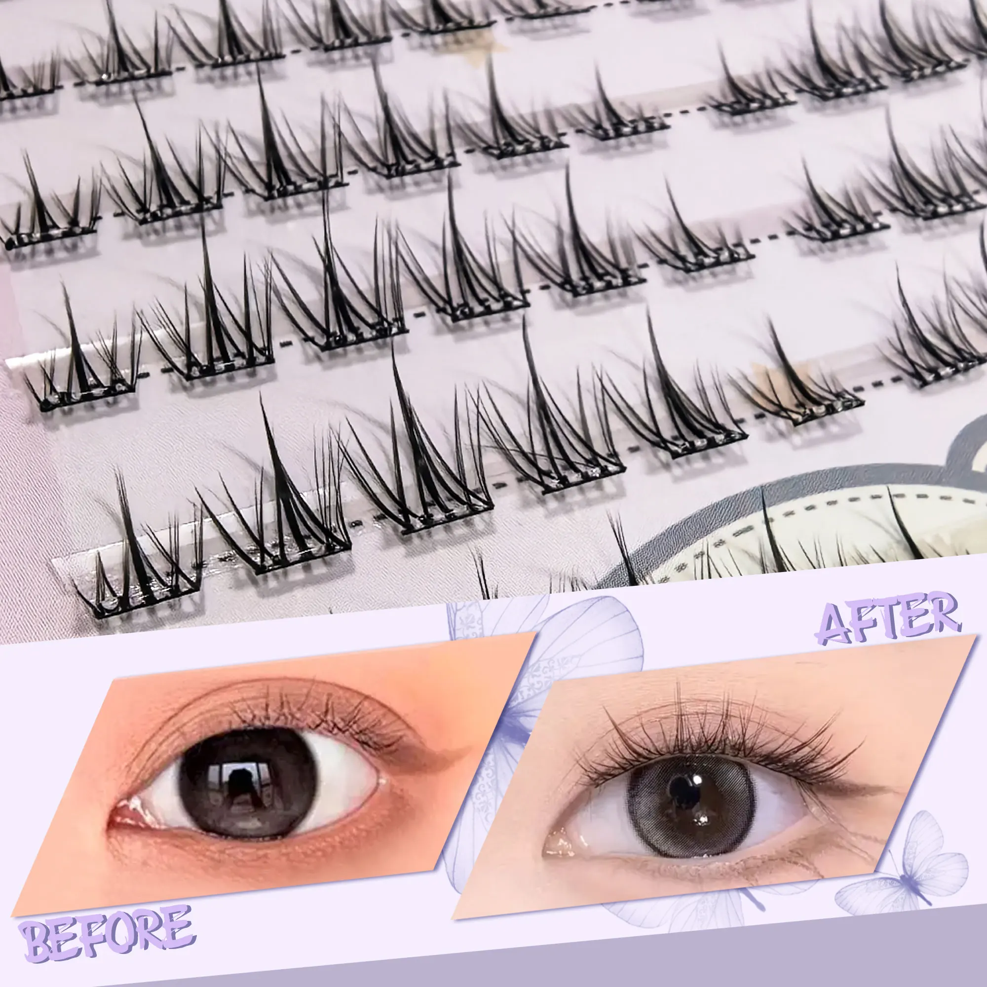 10 linhas de cílios postiços sem cola - ultraleves e finas, leves e naturais, criando uma maquiagem perfeita