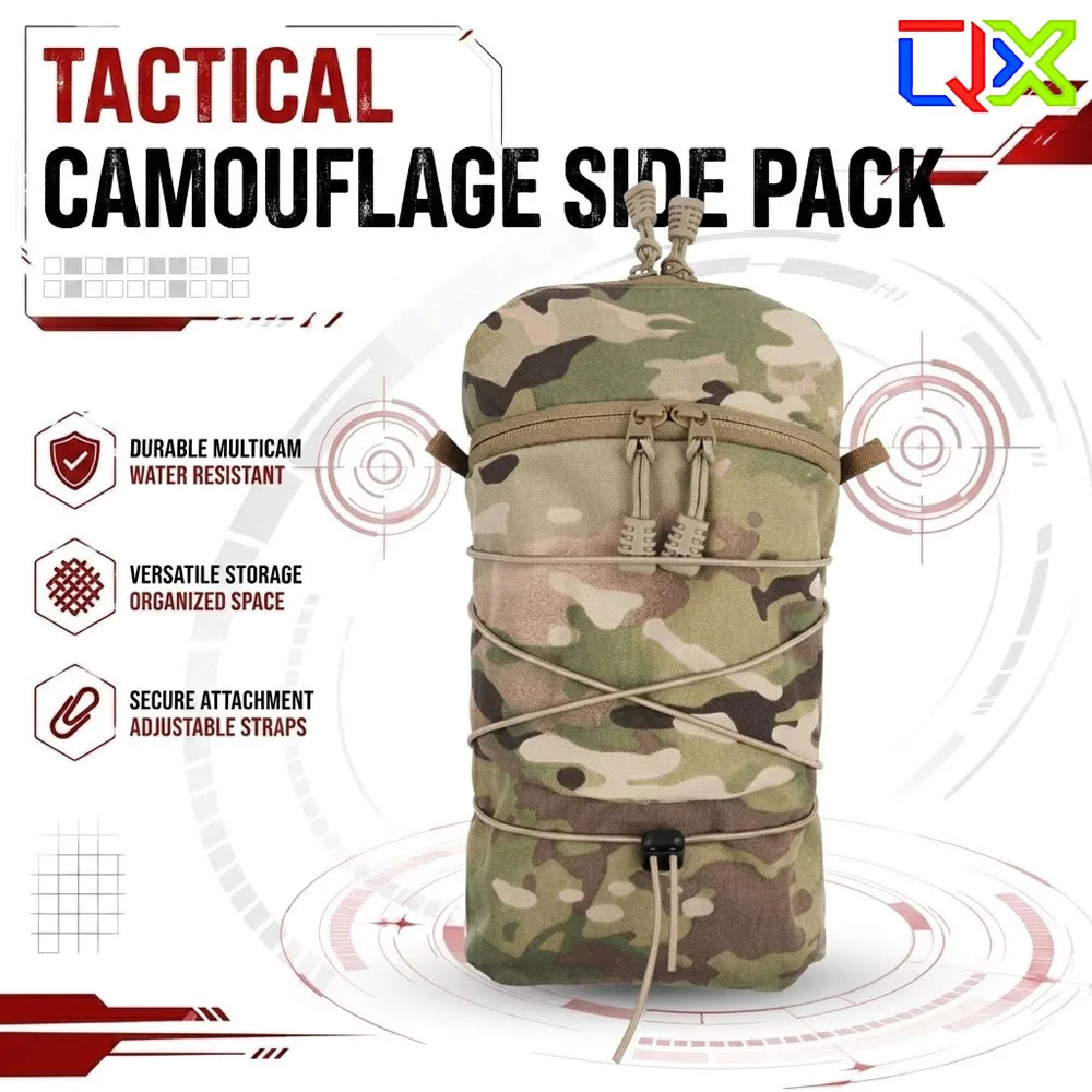 QX Tactical Camouflage GP Utility Pouch MOLLE Vertical Side Pack Hydration Bottle Pouch Gear Bag for Vest Backpack