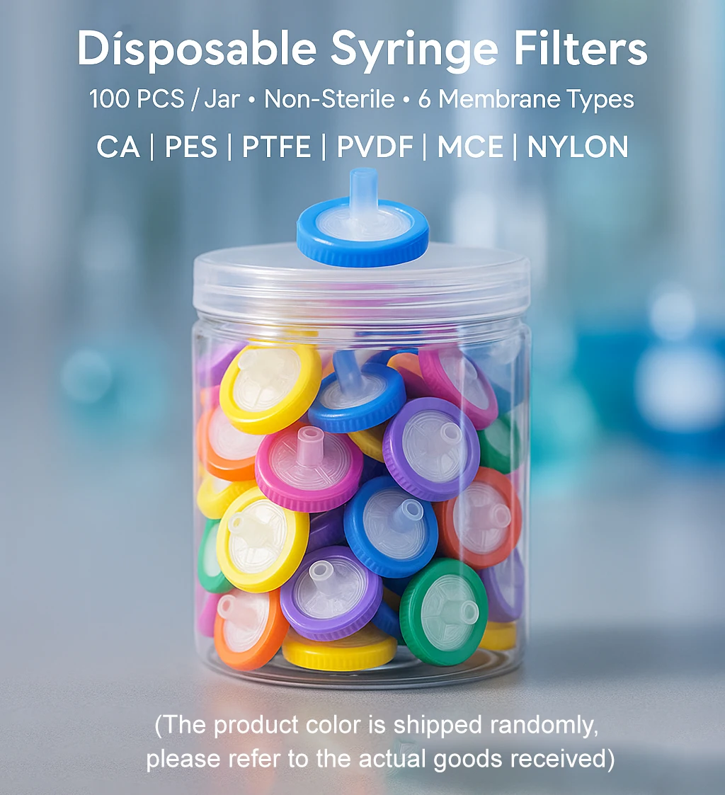 100 قطعة/صندوق مرشحات حقنة يمكن التخلص منها 13/25/33 مللي متر 0.22μm 0.45μm للاستخدام المختبر PES نايلون PVDF PTFE PP MCE